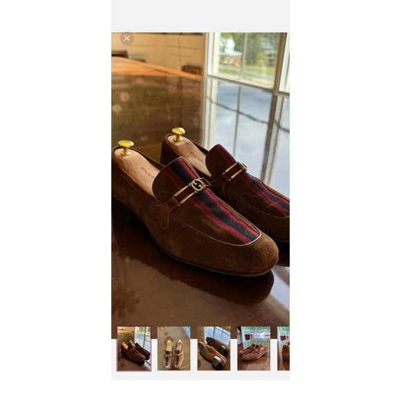 Gucci Shoes - Womens GUCCI Web Interlocking GG Horsebit Loafers Brown Suede 7.5